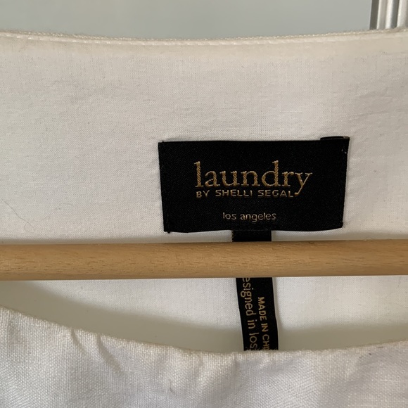 WHITE LINEN SLEEVELESS SHIFT SUMMER DRESS / DAISY MOTIF / LINED / VINTAGE / 2 - Picture 6 of 9